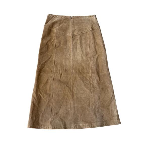Vintage COUNTRY SHOP Genuine Leather Suede Beige Tan Maxi Skirt Women's Size 10 - Picture 5 of 6